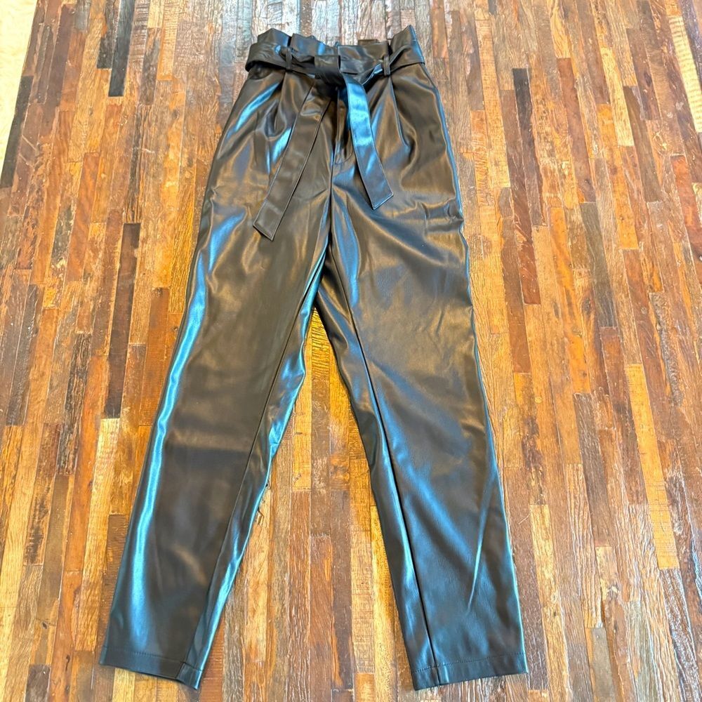 BB DAKOTA black high waist cinched faux leather pants NWT